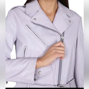 Belstaff lamb Leather biker jacket cropped lilac lavender size Medium/Large